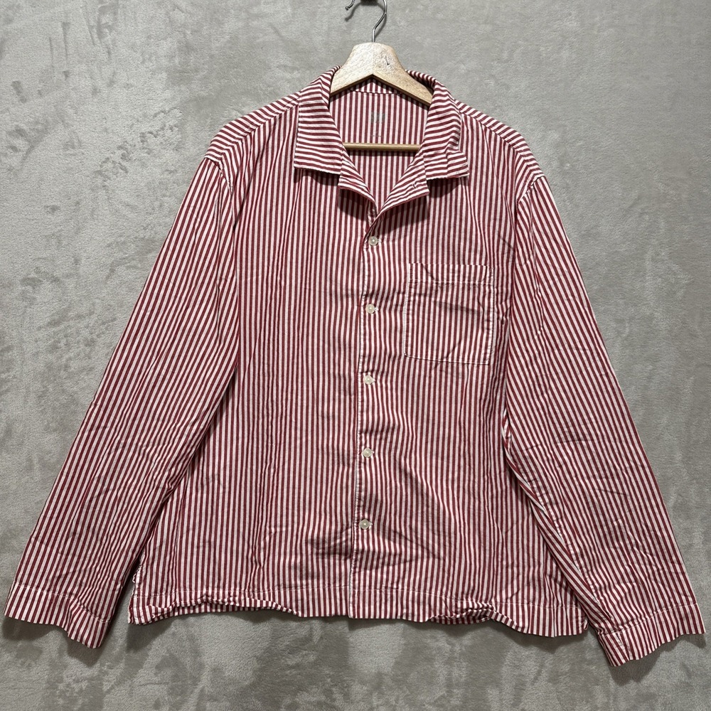 Gap Oversized Boxy Long Sleeve Shirt Women's Size L Red White Stripe Button Down